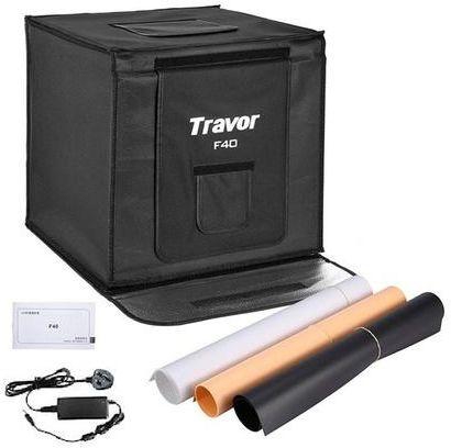 Travor Foldable LED Photo Studio Kit with Background Paper in black