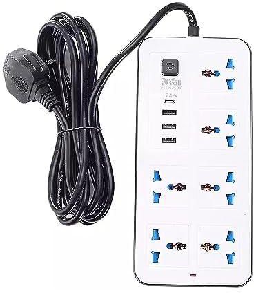 IWALT Power Strip Extension Cord 6 Outlets 3m long cord, Power Socket with 3 USB Ports Cable Extension, 9.8 FT Long Plug Power Extention for Cruise Ship, Travel, Home and Office