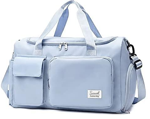 Suruid Gym Bag Womens,Weekend Bags for Women Large Capacity Sports Travel Duffle Holdall Bags with Wet Pocket and Shoes Compartment Lightweight & Portable, Blue