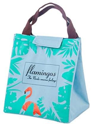 Flamingo Printed Portable Lunch Bag Blue