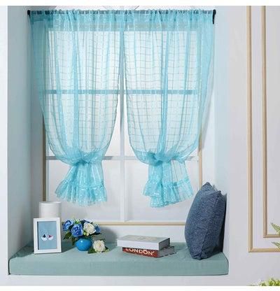 Checked Pattern Window Curtain Blue 55.1 x 39.4inch