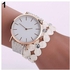 Sanwood Big Round Dial Multilayer Flower Band Analog Quartz Women Fashion Wrist Watch-White
