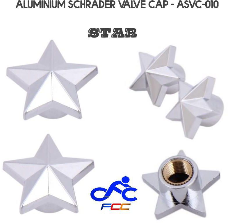 Bicycle Schrader Tube Valve Aluminium Cap - Star Design 2 Pcs