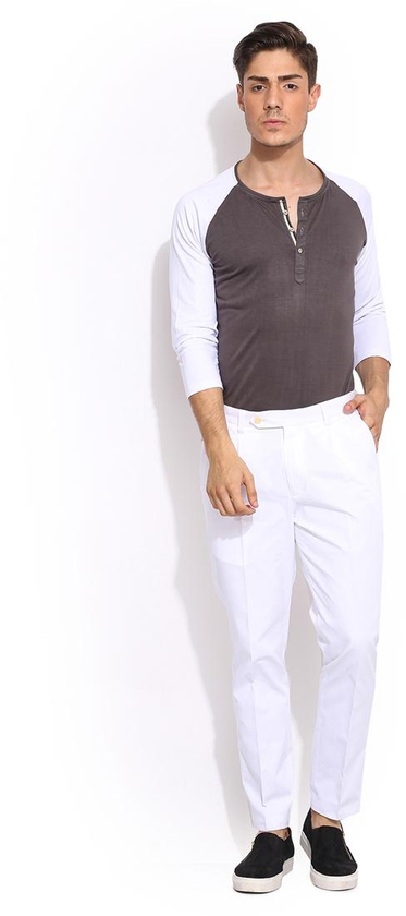 Mr Button - White Cotton Trouser With Zip Detail