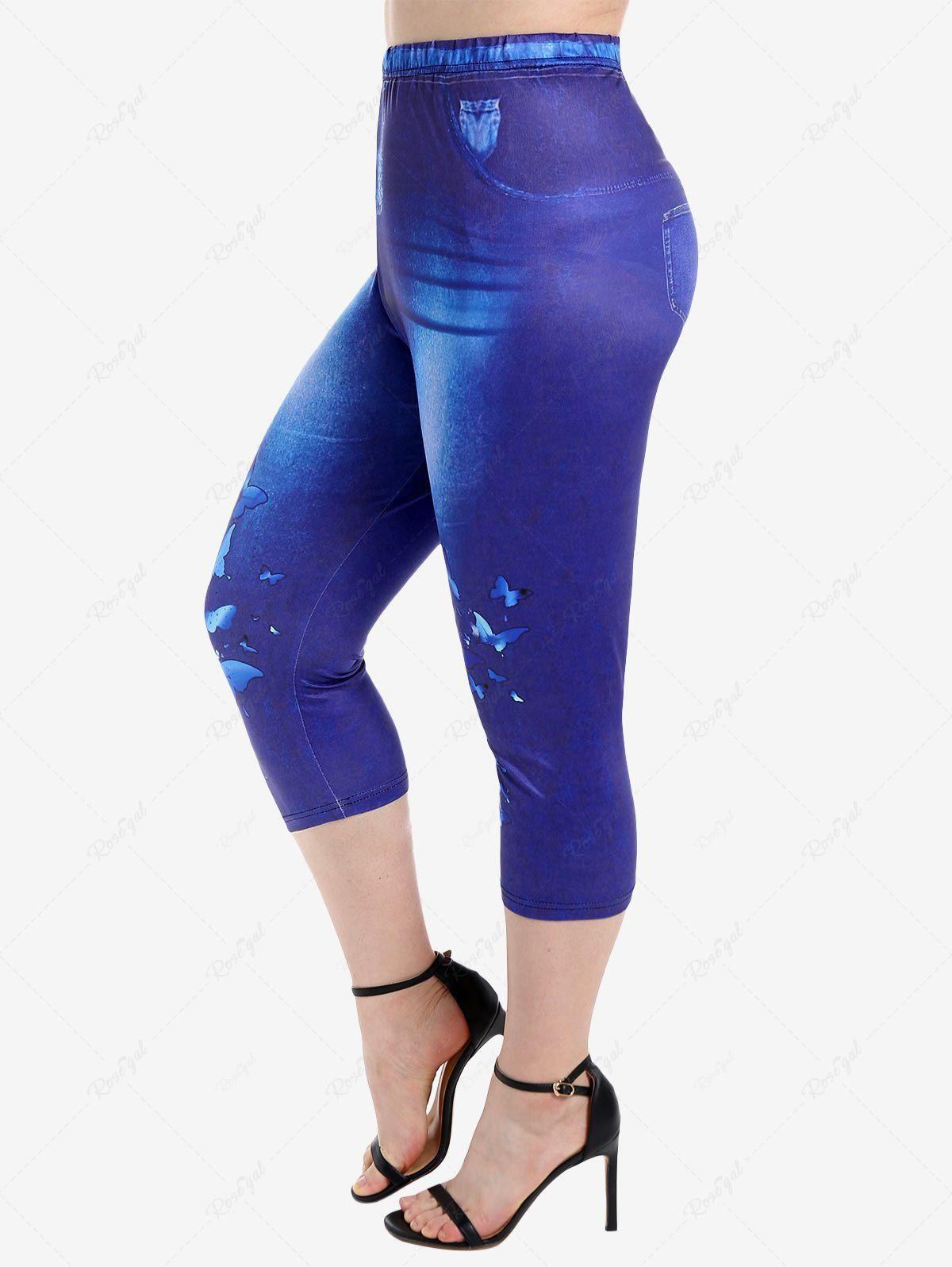 Plus Size 3D Jeans Butterfly Printed Capri Leggings - 5x | Us 30-32