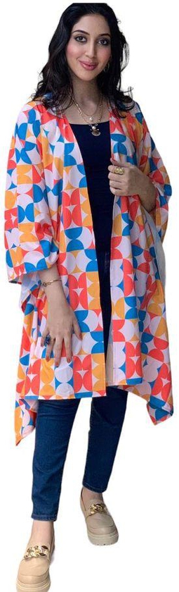 Blouse Barn Geometric Groovy Custom Print Butterfly Kimono