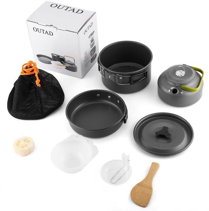Kokobuy Camping Cookware Mini Pan Kettle And Pot Set For OUTAD For 2-3 Individuls