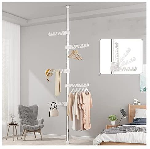 Hallway Coat Stand 360 Degree Rotate Drying Rack Folding Dryer Rack without Perforation Telescopic Rod Stainless Steel Clothes Hanger Wings Can Be Rotated and Stoned Floor Wardrobe