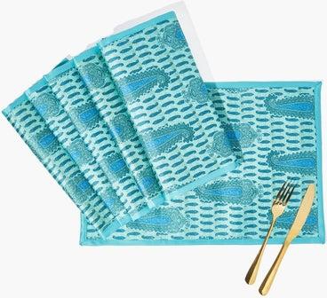 6 Piece Placemat Set For Dining Table - Washable Dish Pad - Table Mat - Table Linen - Teal Blue