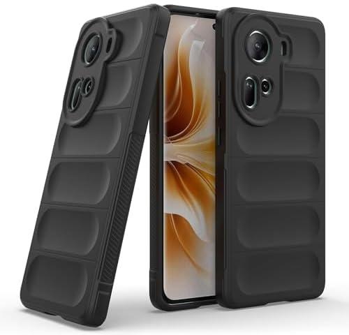 (From Elmo3ezz Brand) Back Case For Oppo Reno 11 5G Back Cover Ultra Thin Liquid Silicone Rubber Soft TPU Flexible Bumper Hybrid Rugged Armor Shockproof Smooth Surface Protective Case (Black)