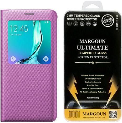 S6 edge plus Flip case and Glass Screen protector for Samsung Galaxy S6 edge plus - PINK