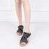 Fashion LightningWomen Slide Sandal Wedge Crisscross Strappy Buckle Cutout Stacked Wedge Sandal -Black