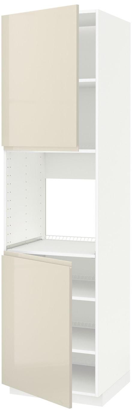 METOD High cab f oven w 2 doors/shelves - white/Voxtorp high-gloss light beige 60x60x220 cm