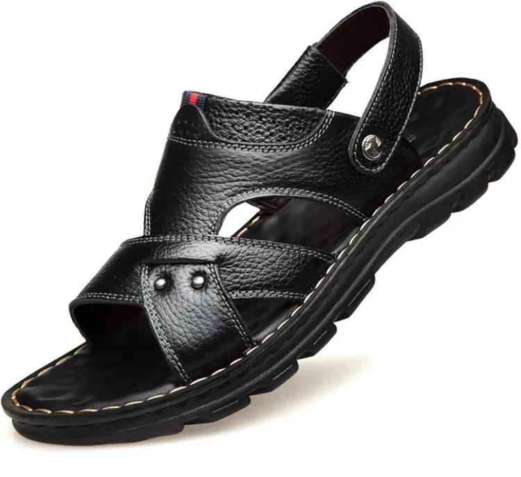 【 Cowhide - Black 】 Mens Shoes Men's Sandals Slippers Leather Open Toe Sports