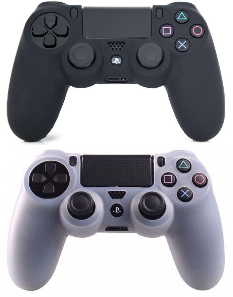 Pair of Black and white color silicone skin cases covers for PS4 Playstation4 controllers