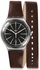 Swatch YWS409C Leather Watch - Brown