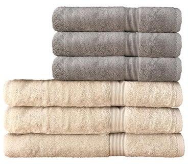 6-Piece Egyptian Cotton Towel Set Grey/Beige 3 Towels (70x140), 3 Towels (90x150)centimeter