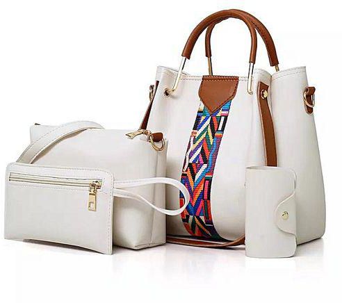 Fashion 4 in 1 Set Ankara Lady Handbags-White