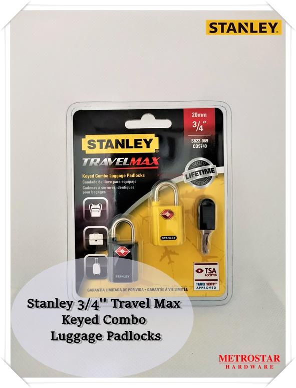 Stanley 3/4'' TravelMax Keyed Combo Luggage Padlocks (Black - Yellow)