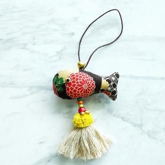 Handmade Fish Charm Handcrafted Beads Brass Bell and Tassel (Colorful Floral)