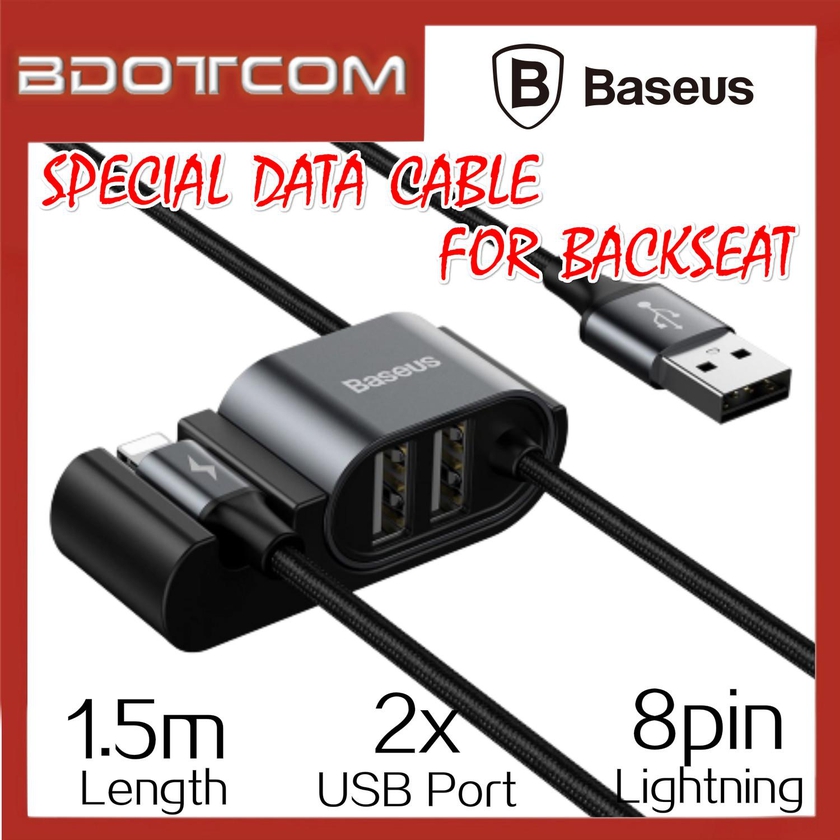 Baseus 1.5m Dual USB Port + Lightning Cable Backseat Data Cable Set