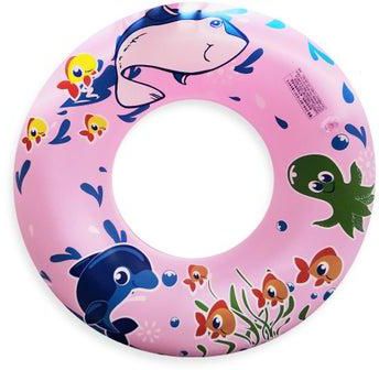 حلقة سباحة على شكل سمكة وشخصيات البحر الوردية ، عوامة خصر قابلة للنفخ ، مقاس كبير "80 سم" ، ألعاب مائية مرحة للأولاد والبنات