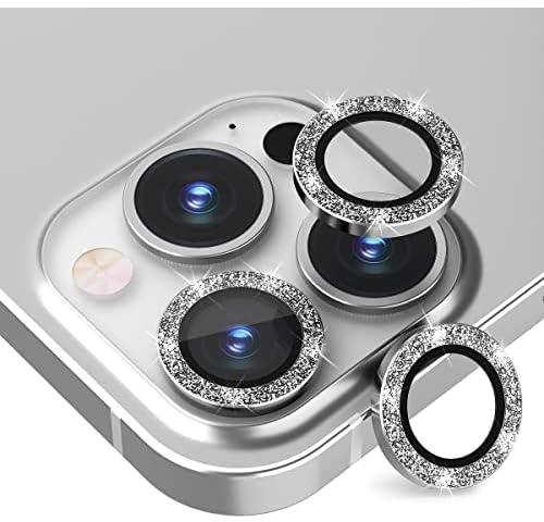 Suoman 3-Pack for iPhone 13 Pro 6.1 inch / 13 Pro Max 6.7 inch Camera Lens Protector, with iPhone 13 Pro Max/iPhone 13 Pro [Glitter Diamonds] Camera Cover Circle Tempered Glass - Silver