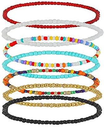 Boho Anklets Bracelet, Multilayered Ankle Beads Bracelet Multi-Colour Anklet Handmade Beads Foot Jewelry for Women and Girls