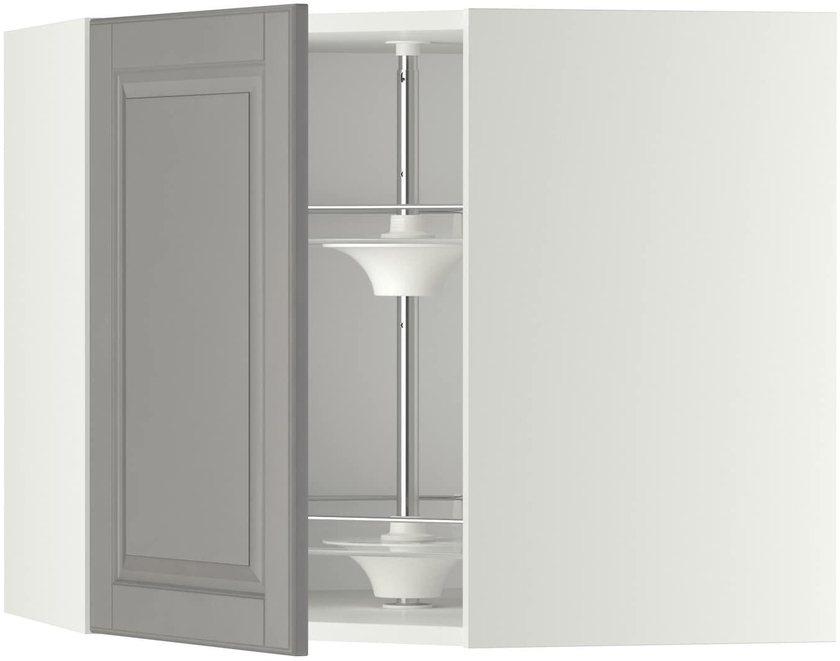 METOD Corner wall cabinet with carousel - white/Bodbyn grey 68x60 cm