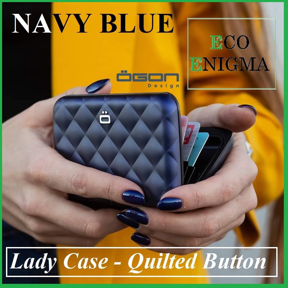 OGON DESIGN Lady Case Quilted Button Wallet Theft Proof RFID Safe (Navy Blue)