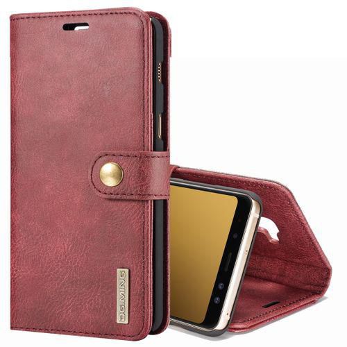 DG.MING For Galaxy A8+ (2018) Crazy Horse Texture Horizontal Flip Detachable Magnetic Protective Case With Holder & Card Slots & Wallet(Red)