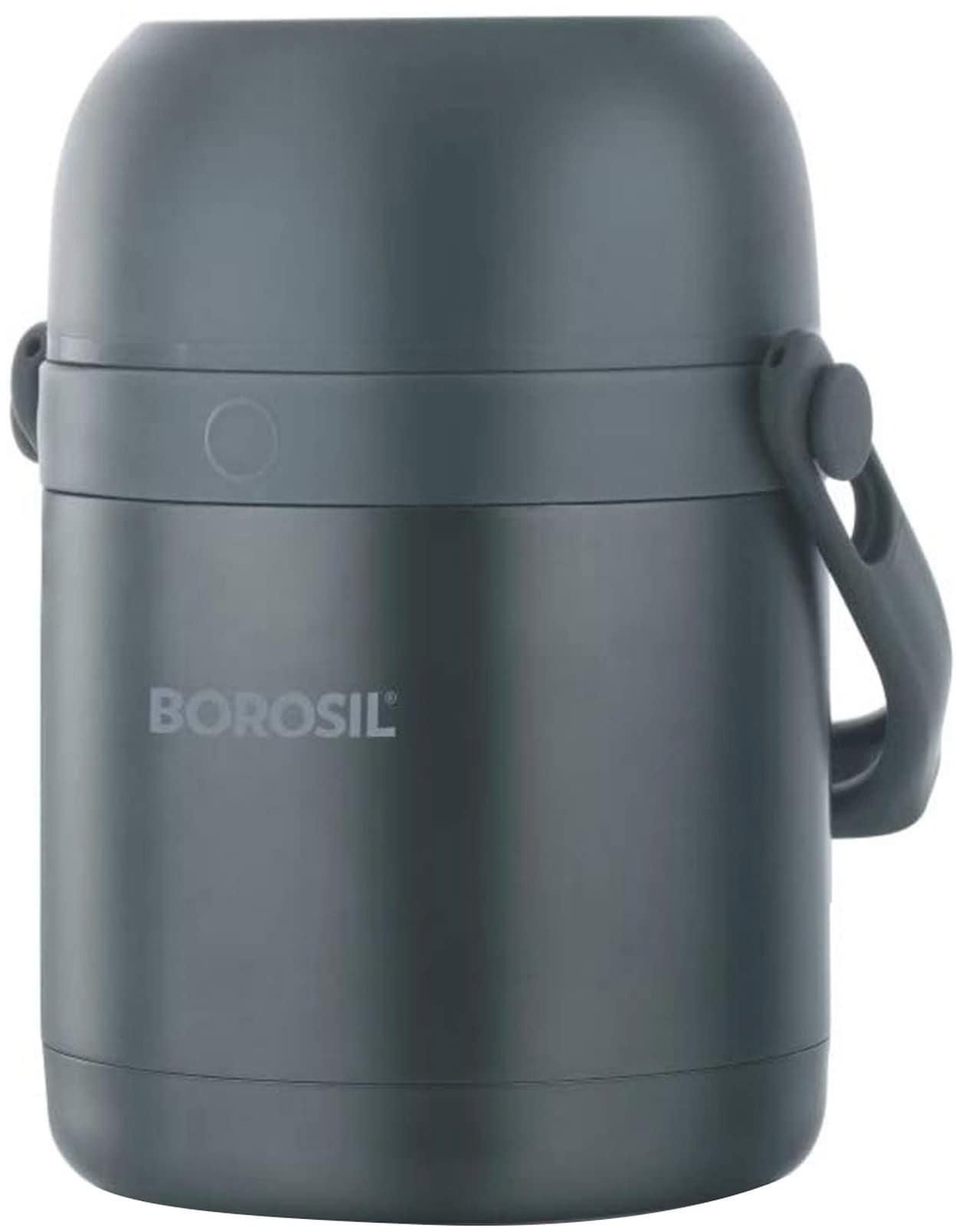 Borosil Hot-N-Fresh 2 Layer Stainless Steel Insulated Lunch Box Grey 1.3L