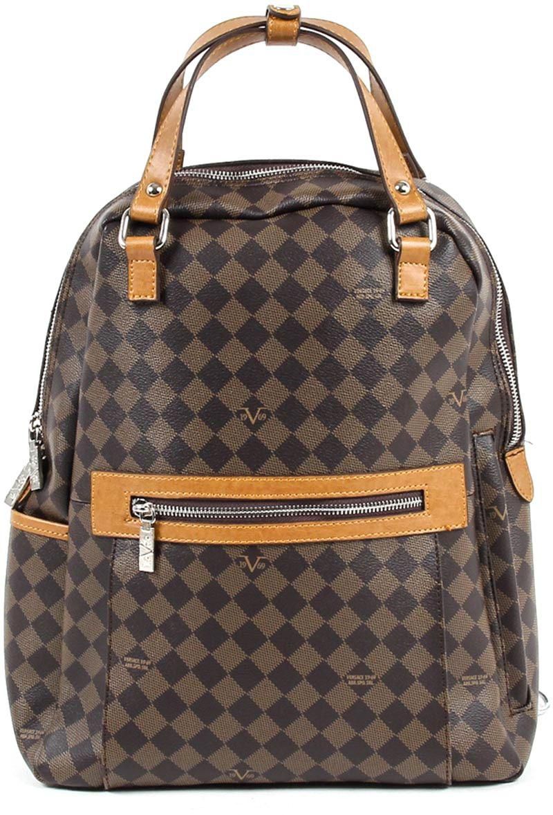 Versace Italia 9586-31302 Fashion Backpack for Men - Synthetic Leather, Brown