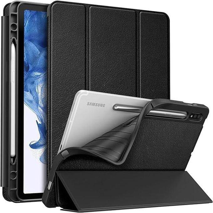 Smart Case Compatible with Samsung Galaxy Tab S8 Ultra 14.6 Inch 2022 with Pencil Holder, Soft TPU Back Smart Cover with Auto Wake/Sleep Feature (Black)