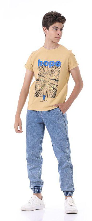 Ktk Beige T-Shirt Short Sleeve With Print For Boys