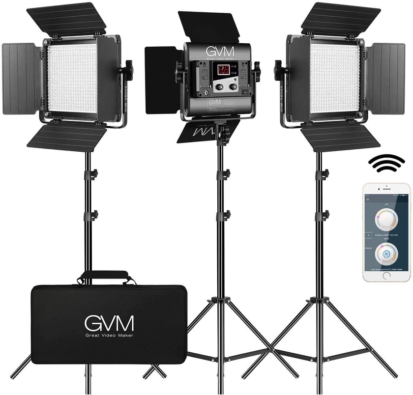 Gvm 560As 3L Led Video Light, Dimmable Bi-Color, 3 Packs Photography Lighting With App Intelligent Control System, Lighting For Youtube Studio Outdoor