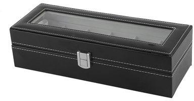 6 Grid Casket Winder PU Leather Storage Watch Case Black 32.5x13x10centimeter