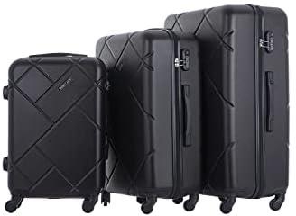 Parajohn 3-Piece Hard Side Abs Spinner Luggage Trolley Set 20+24+28 Black