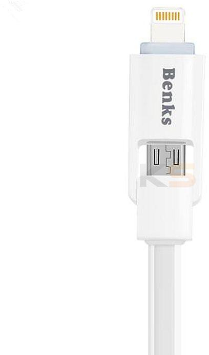 BENKS Jelly Series 2-in-1 2.1A 8 Pin Micro USB Data Sync TPE Charging Cable with LED Light for iPhone 5/5SSE/6/6S/6 Plus/6S Plus Android White
