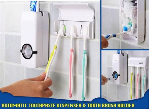 OSH Baby Collection Automatic Toothpaste Dispenser & Tooth Brush Holder (Red)