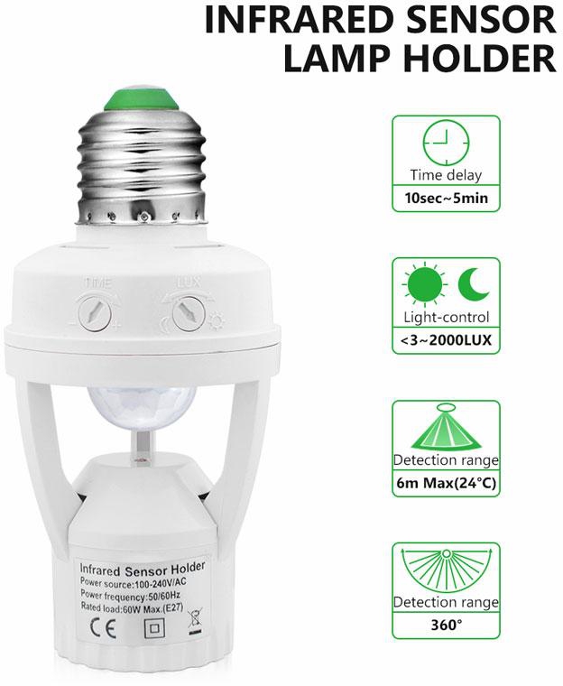 Hometech2u Smart LED Lamp Bulb Holder with Infrared PIR Motion Sensor