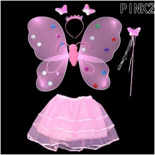 Universal 4pcs/Set Girls Led Flashing Light Fairy Butterfly Wing Wand Headband Costume Toy Gift