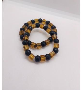 2pcs Unisex Elastic Neaded Bracelets - Black/brown