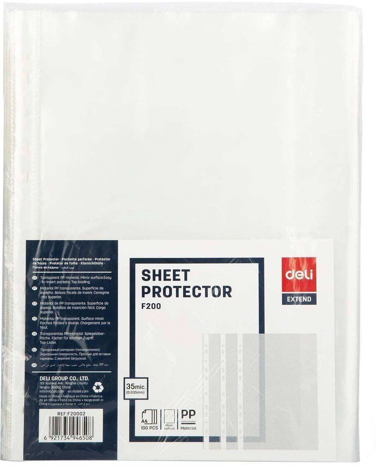 Deli 11-hole Mirror Sheet Protector A4 - 100 Pieces