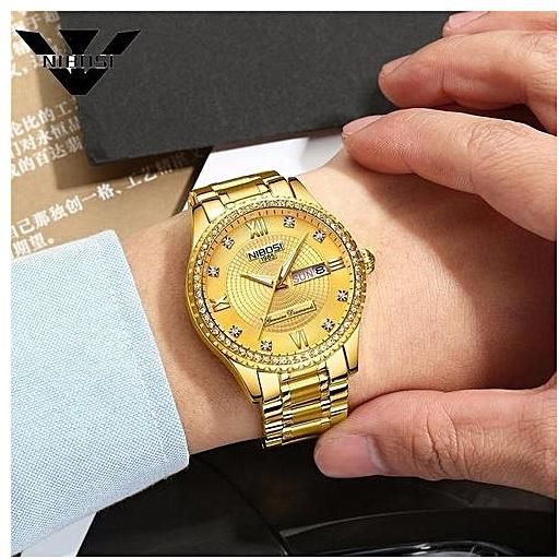Nibosi Golden New Clock Gold Fashion Men Watch Full Gold Stainless Steel Quartz Watches Wrist Watch Wholesale NIBOSI Gold Watch Men 2315