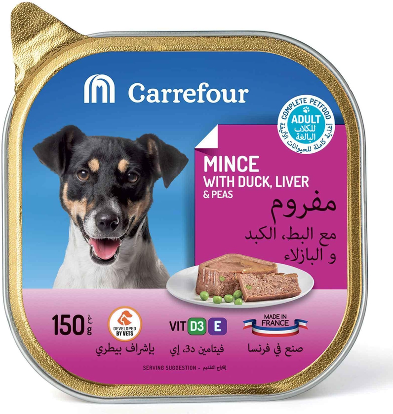 Carrefour Mince with Duck, Liver and Peas Dog Food 150g