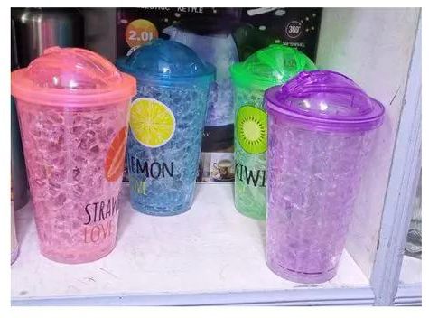 Double Wall Acrylic Ice Smoothie Cups With Re -usable Straw