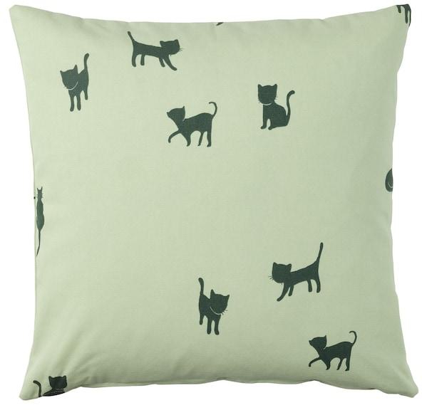 BARNDRÖM Cushion cover, cat pattern/green, 50x50 cm - IKEA