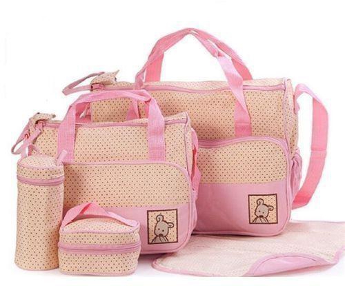 Generic Baby Diaper Bag 5pc. Set, Baby Bottle Holder, Stroller bag, Travel bag - Pink