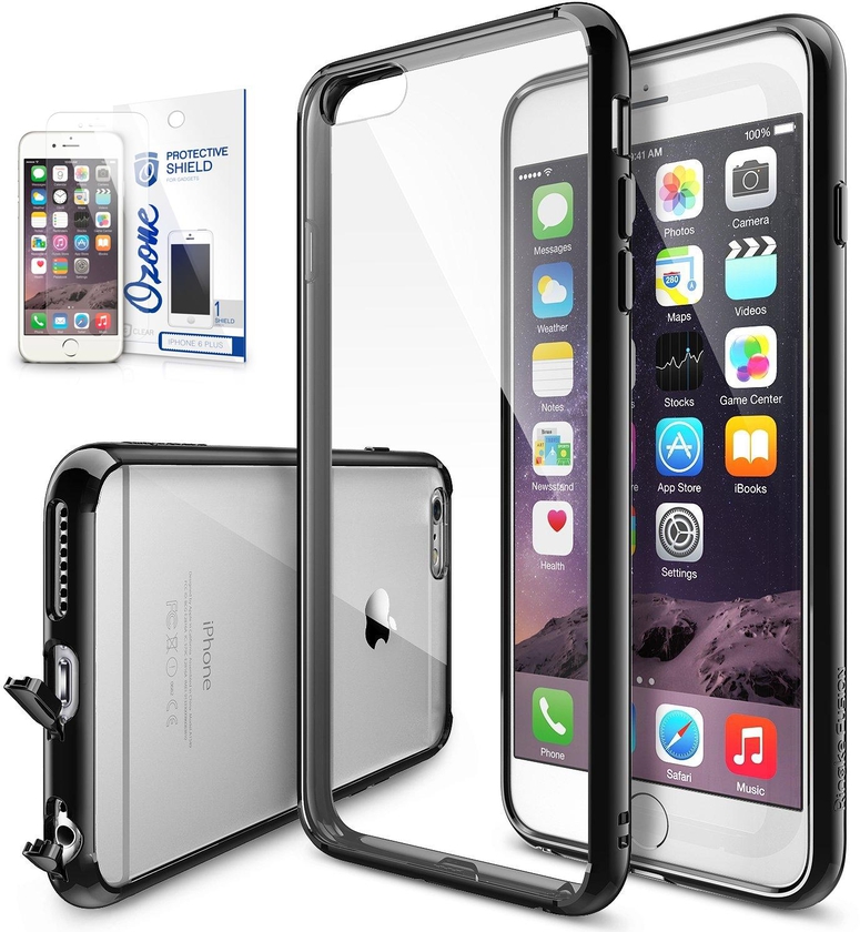 Rearth Ringke Fusion Black Shock Absorption Bumper Premium Hard Case & OZONE Screen Guard for Apple iPhone 6 Plus